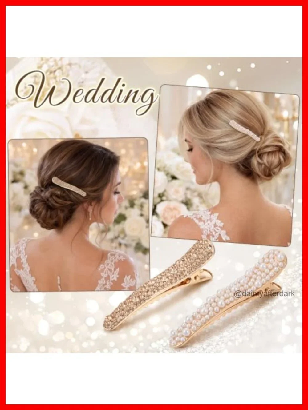 16 Pc Pearl Rhinestone Duckbill Hair Clips Barrettes Styling Tools Accessories